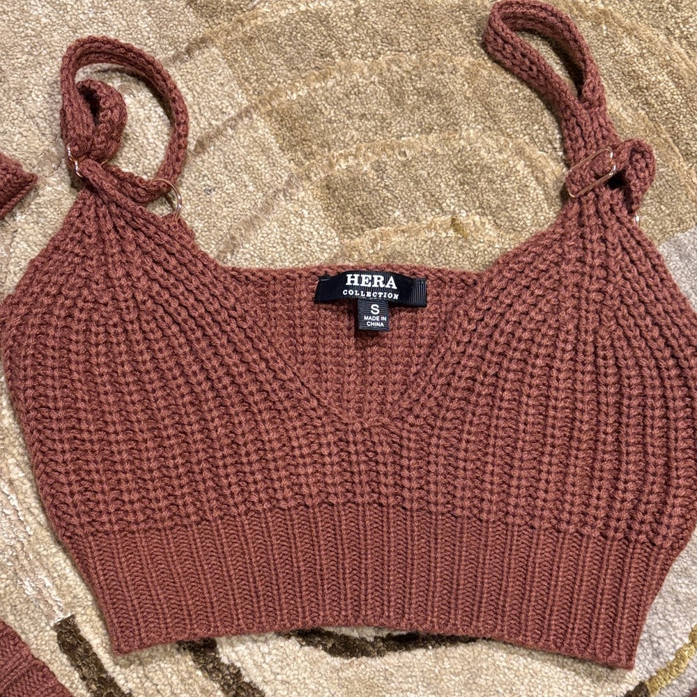 ~ Hera Collection~ Brown Knit Crop Top and Sweater Set